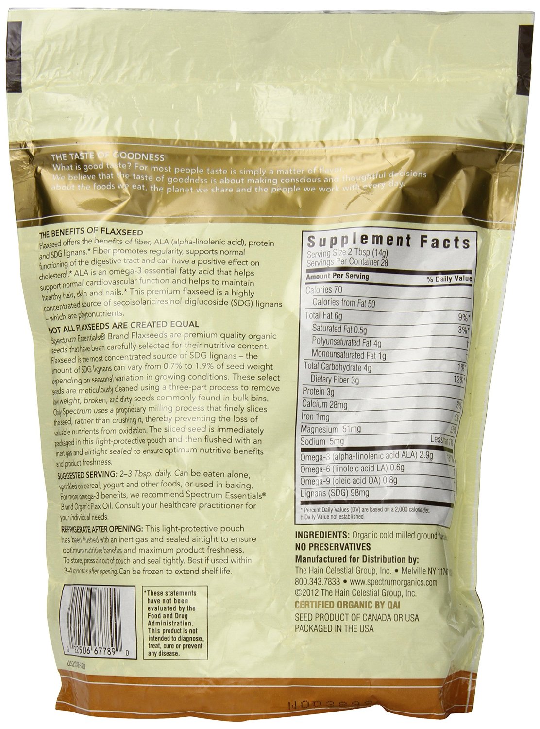 จำหน่ายเมล็ดแฟลกซ์ ยี่ห้อ	Spectrum Essential Flaxseed Organic Grnd Essential 14 Oz